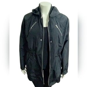 Express Women's Black Long‎ Windbreaker Raincoat Bomberak Jacket Size L Gothcore